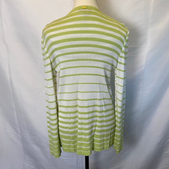 St. John Women’s Key Lime Striped Knit Cardigan Sweater and Tank 2 Piece Set - Picture 5 of 14